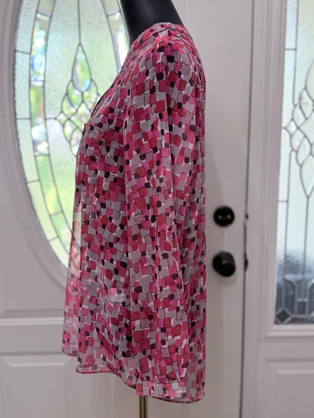 Jade Melody Tam Pink Abstract Print Blouse Sheer Top Size Medium - Picture 3 of 10
